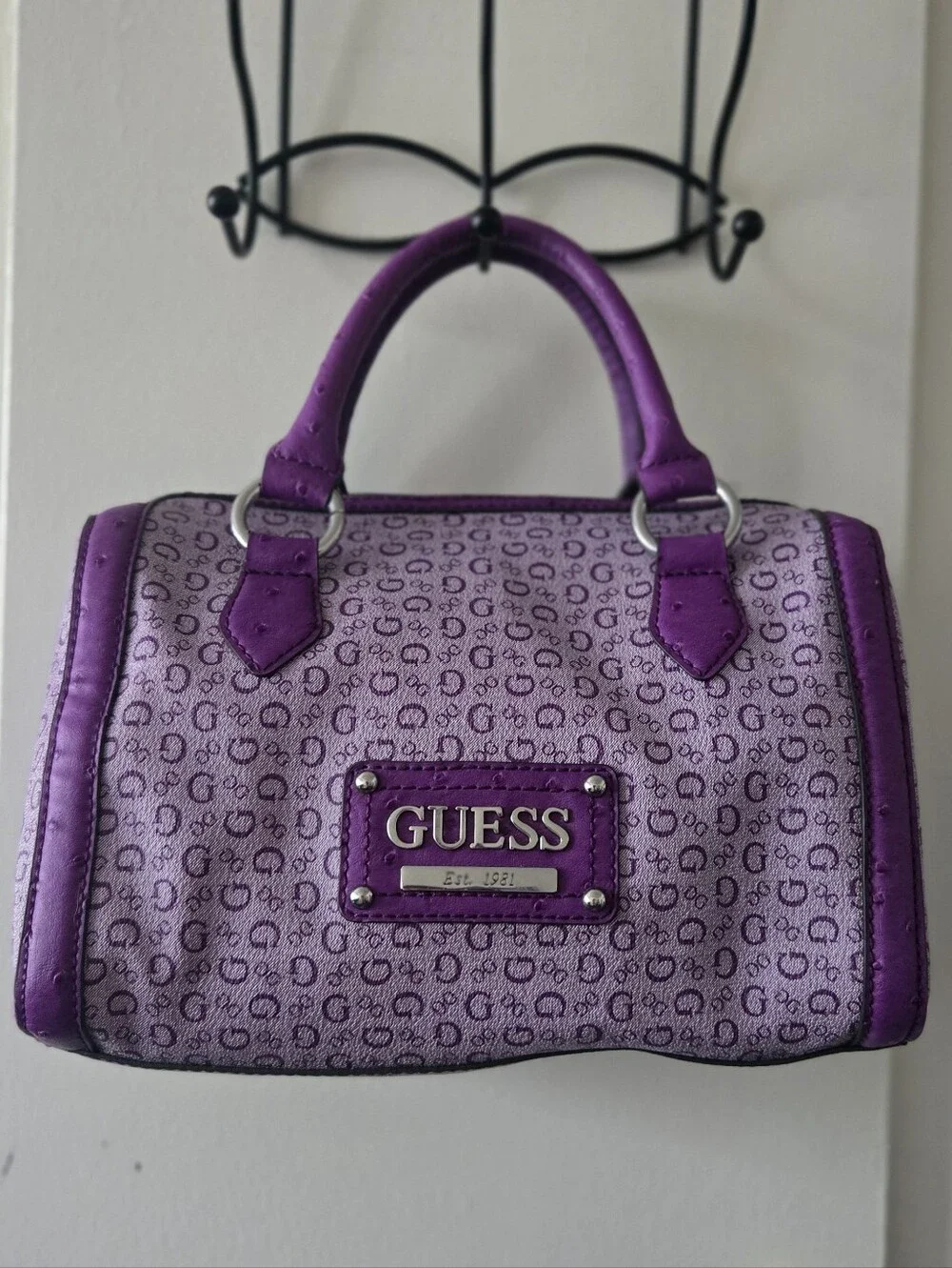 Y2k Vintage GUESS Purple Logo Monogram Satchel